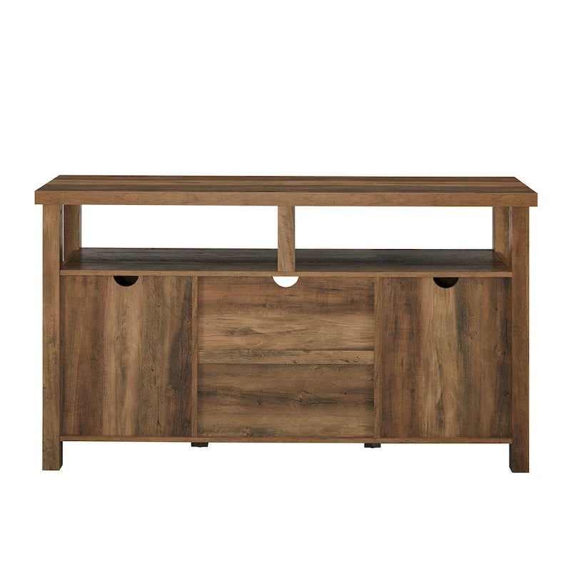 58" Groove Door Highboy TV Stand – Rustic Oak / Dark Walnut / Grey Wash