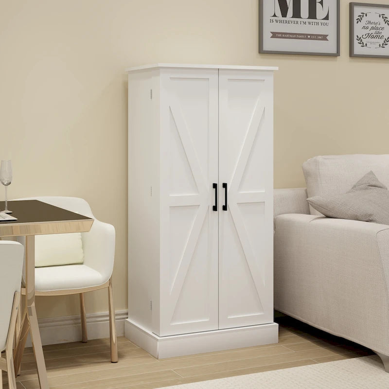 White LED Kitchen Pantry Cabinet, 5-Tier, Single-Door