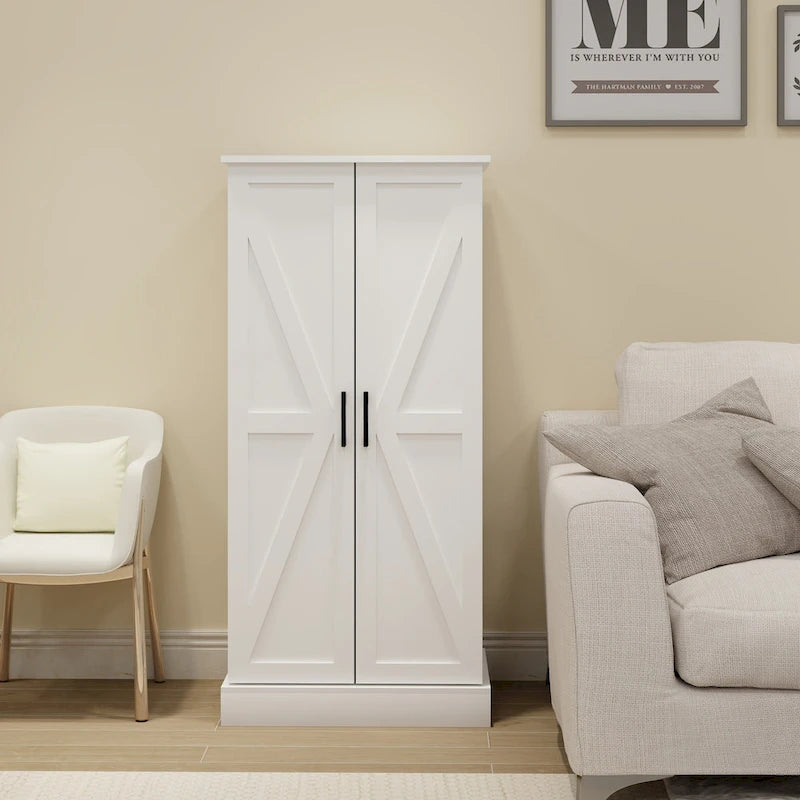 White LED Kitchen Pantry Cabinet, 5-Tier, Single-Door