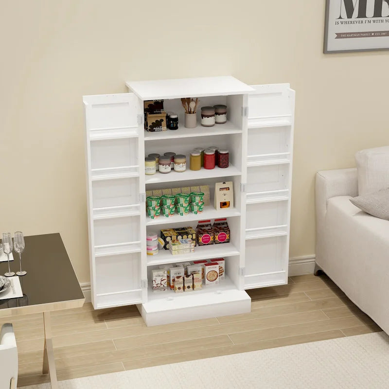 White LED Kitchen Pantry Cabinet, 5-Tier, Single-Door