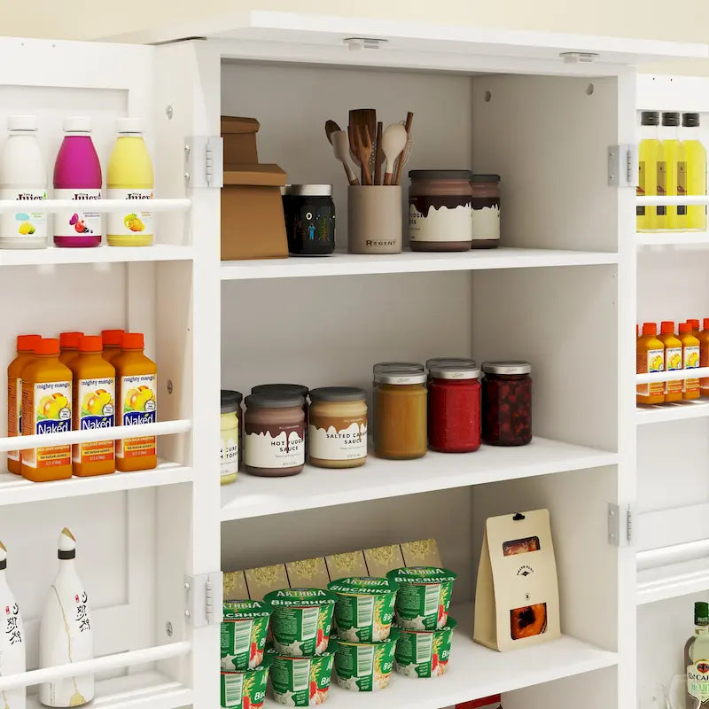 White LED Kitchen Pantry Cabinet, 5-Tier, Single-Door