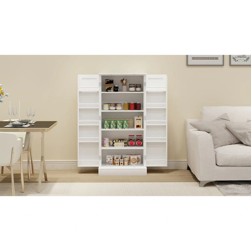 White LED Kitchen Pantry Cabinet, 5-Tier, Single-Door