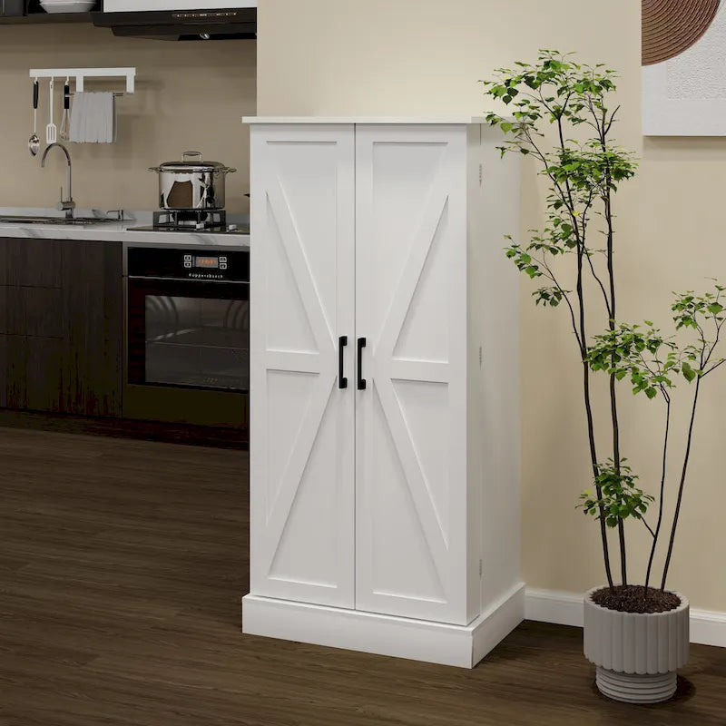 White LED Kitchen Pantry Cabinet, 5-Tier, Single-Door