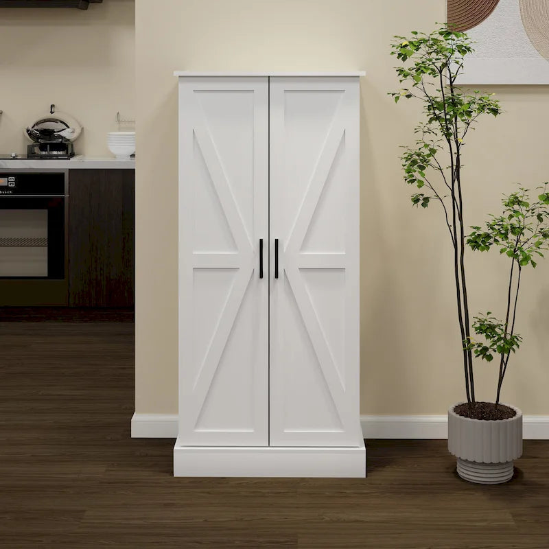 White LED Kitchen Pantry Cabinet, 5-Tier, Single-Door