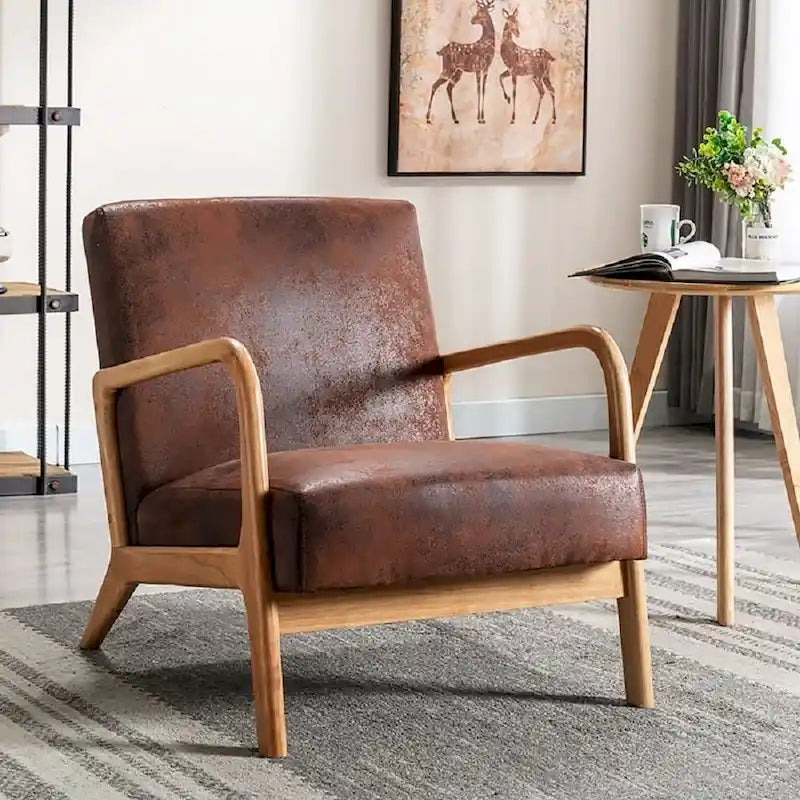 25.2" Wide Armchair, Mid-Century Style, Faux Leather, Single Seat