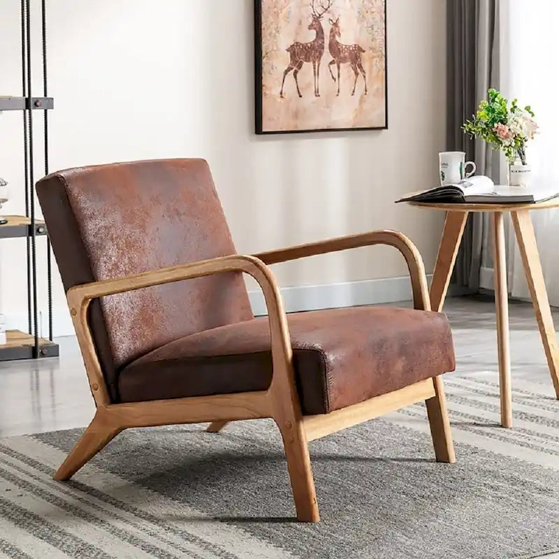 25.2" Wide Armchair, Mid-Century Style, Faux Leather, Single Seat