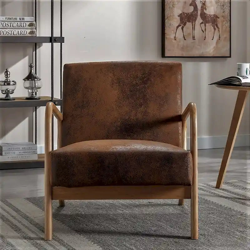 25.2" Wide Armchair, Mid-Century Style, Faux Leather, Single Seat