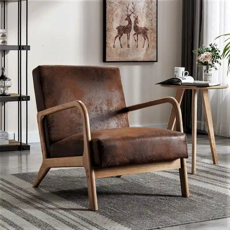 25.2" Wide Armchair, Mid-Century Style, Faux Leather, Single Seat