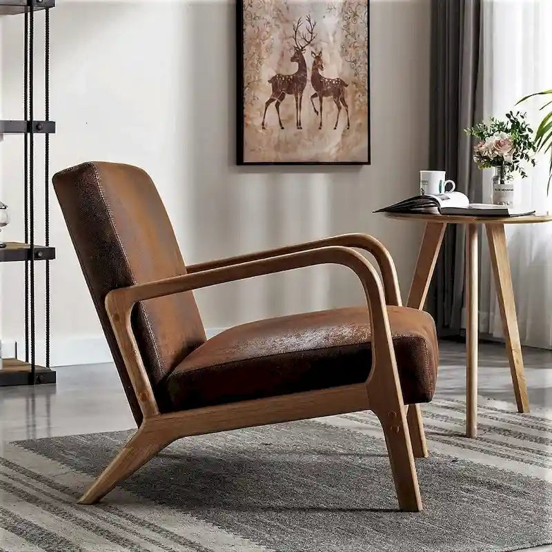 25.2" Wide Armchair, Mid-Century Style, Faux Leather, Single Seat
