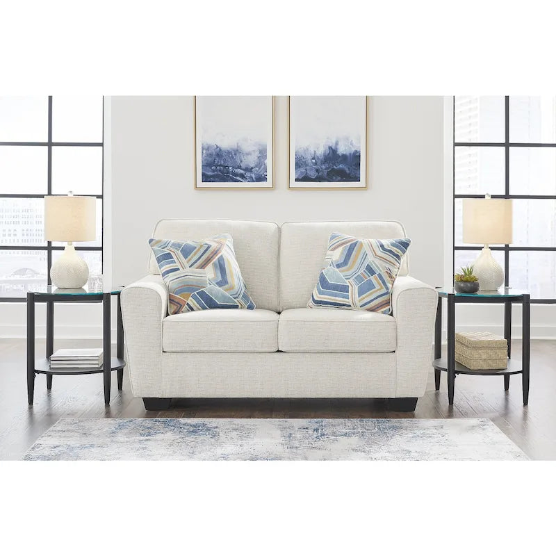 Polyester 2-Seat Loveseat, White / Blue, 63W x 38D x 39H