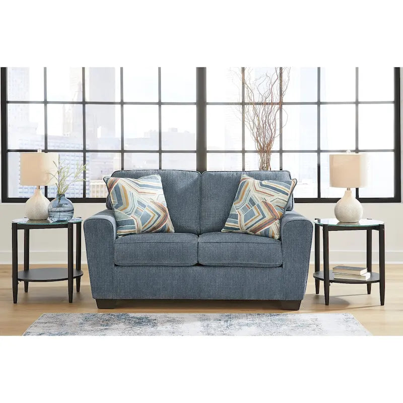 Polyester 2-Seat Loveseat, White / Blue, 63W x 38D x 39H