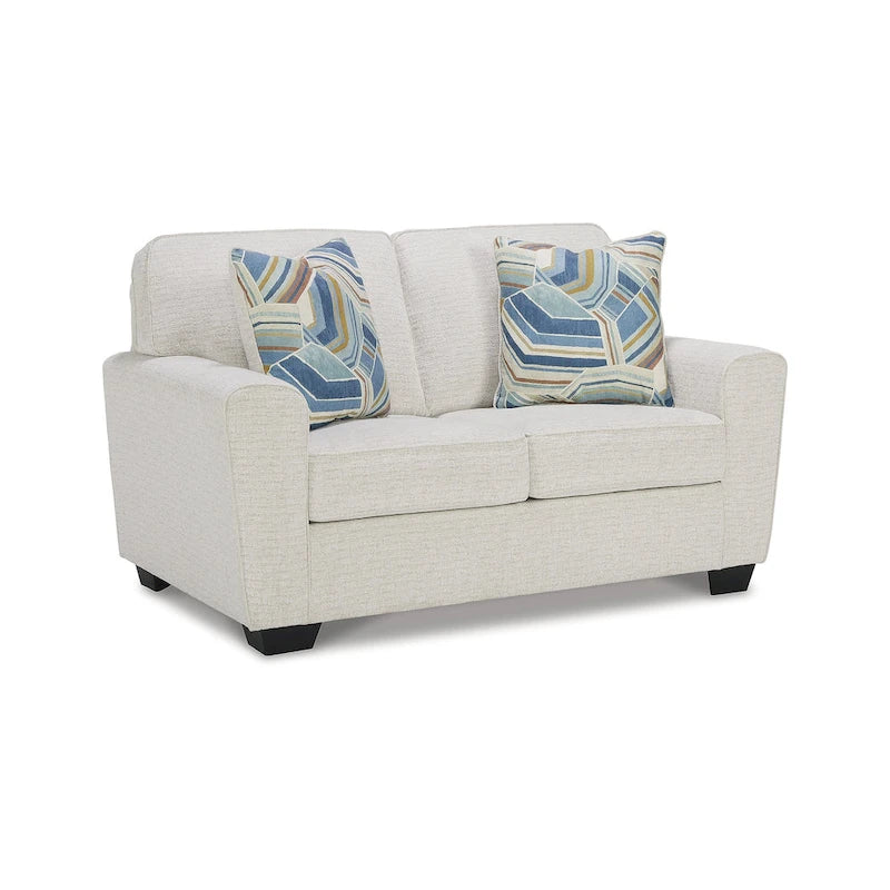 Polyester 2-Seat Loveseat, White / Blue, 63W x 38D x 39H
