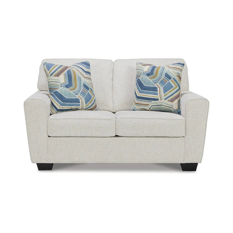 Polyester 2-Seat Loveseat, White / Blue, 63W x 38D x 39H