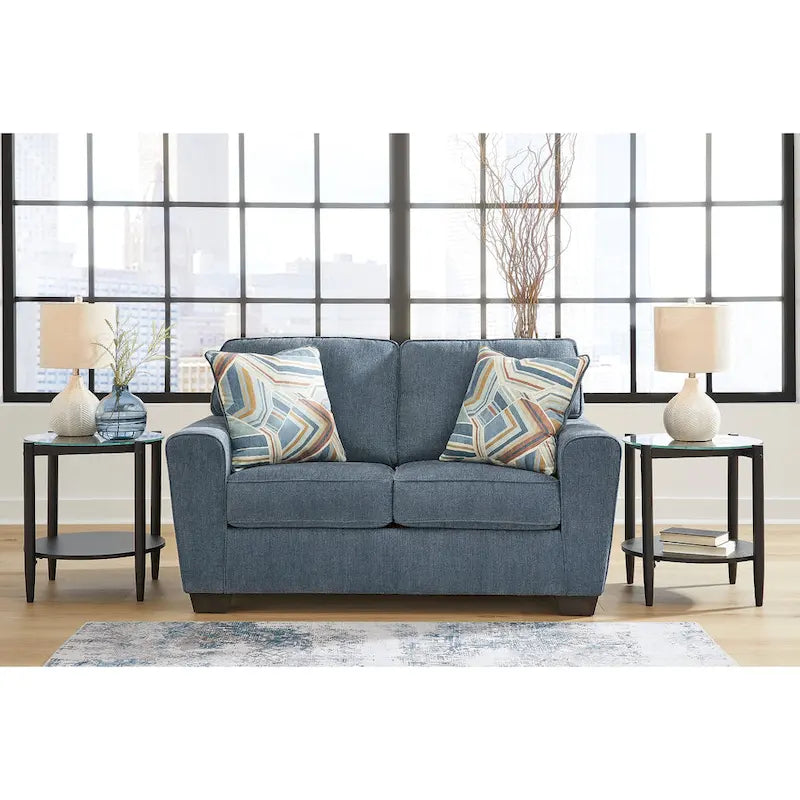 Polyester 2-Seat Loveseat, White / Blue, 63W x 38D x 39H
