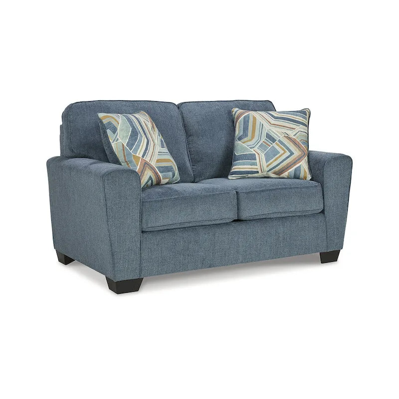 Polyester 2-Seat Loveseat, White / Blue, 63W x 38D x 39H