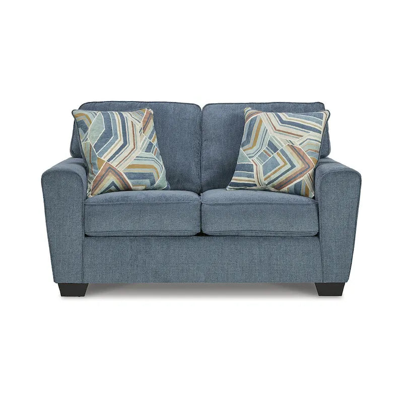 Polyester 2-Seat Loveseat, White / Blue, 63W x 38D x 39H
