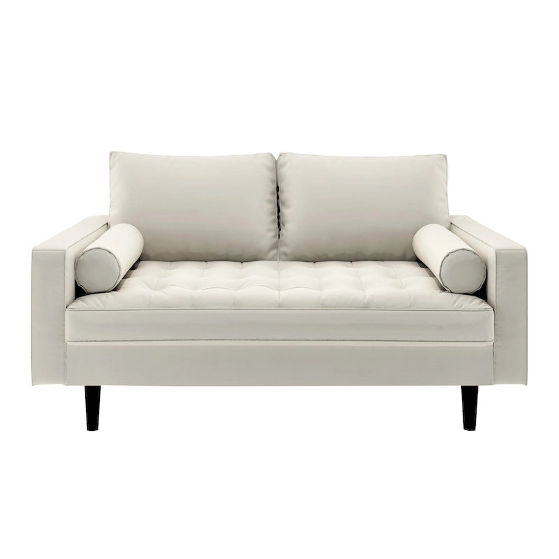 Mid-Century Modern Loveseat, Faux Leather, 2-Seat – White / Brown / Black / Grey
