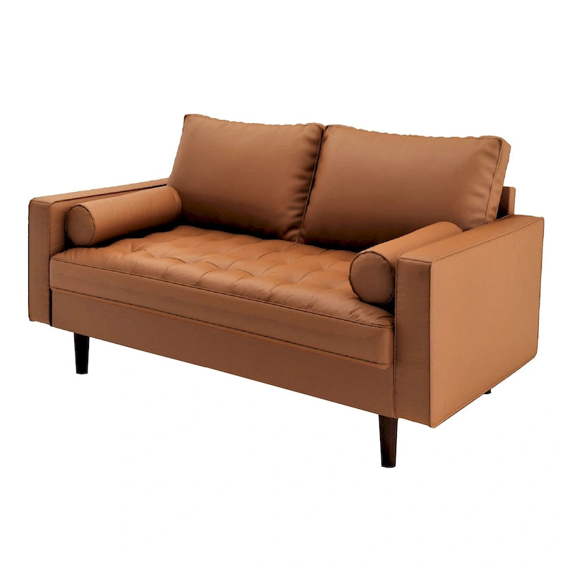 Mid-Century Modern Loveseat, Faux Leather, 2-Seat – White / Brown / Black / Grey