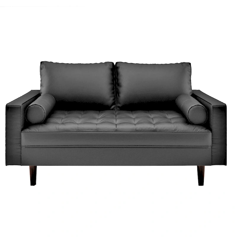 Mid-Century Modern Loveseat, Faux Leather, 2-Seat – White / Brown / Black / Grey