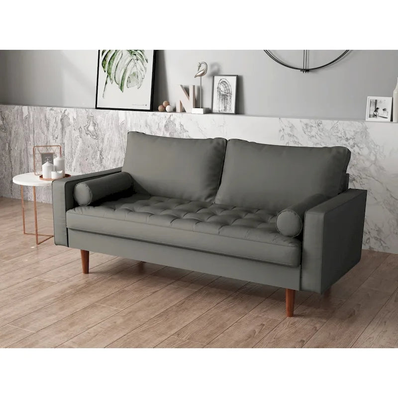 Mid-Century Modern Loveseat, Faux Leather, 2-Seat – White / Brown / Black / Grey