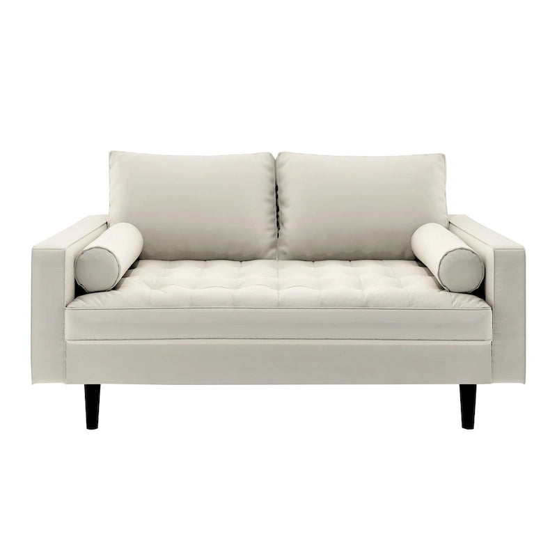 Mid-Century Modern Loveseat, Faux Leather, 2-Seat – White / Brown / Black / Grey