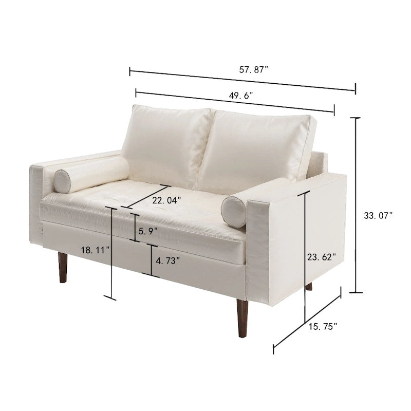Mid-Century Modern Loveseat, Faux Leather, 2-Seat – White / Brown / Black / Grey