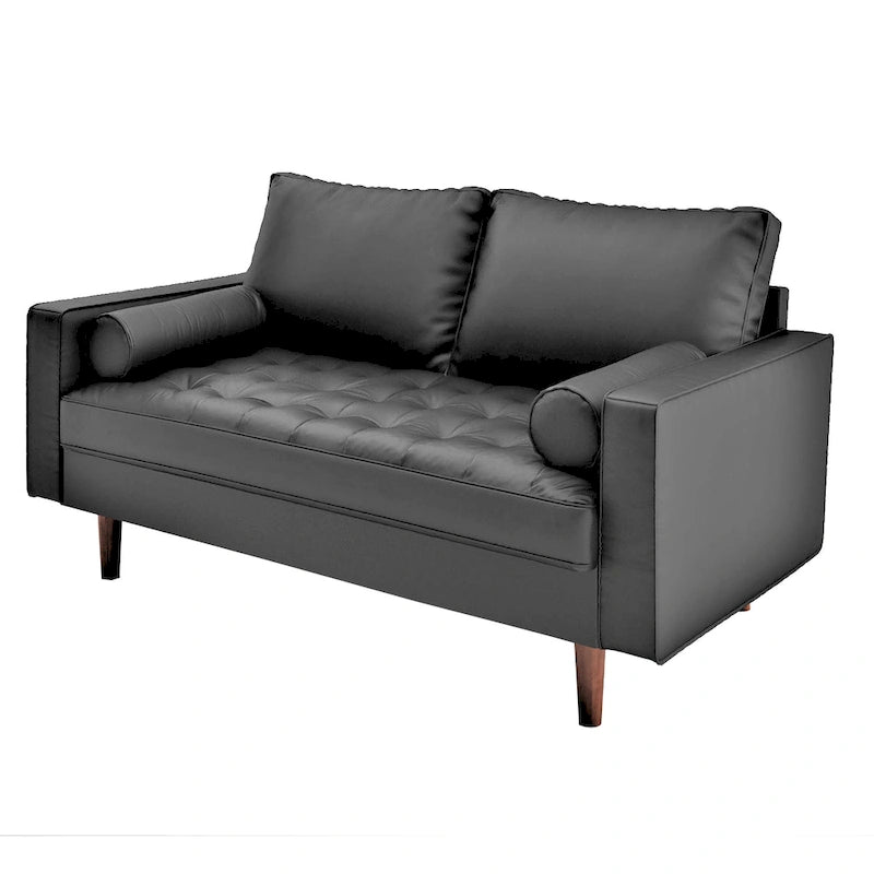 Mid-Century Modern Loveseat, Faux Leather, 2-Seat – White / Brown / Black / Grey