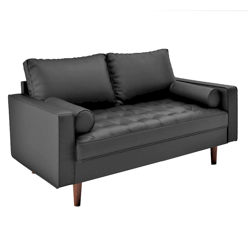 Mid-Century Modern Loveseat, Faux Leather, 2-Seat – White / Brown / Black / Grey