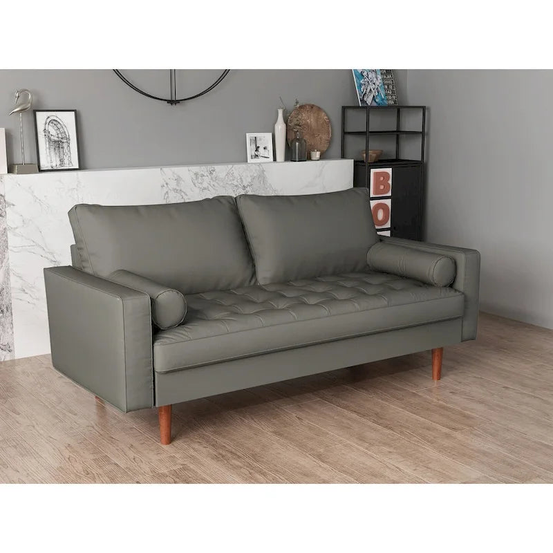 Mid-Century Modern Loveseat, Faux Leather, 2-Seat – White / Brown / Black / Grey
