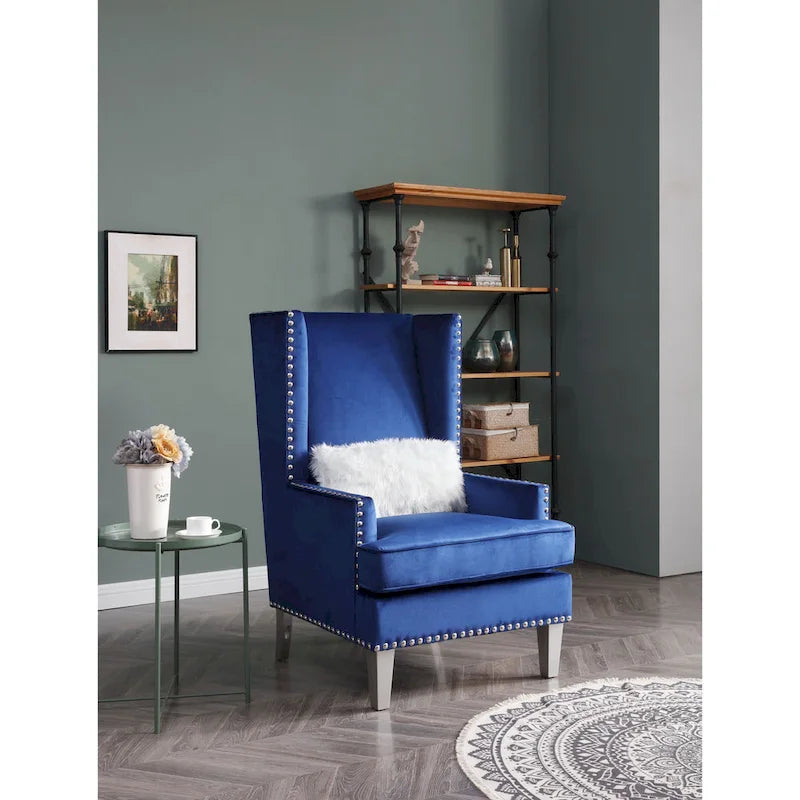 Velvet Accent Chair for 1 – High Back, Nailhead Trim | Pink / Dark Grey / Black / Blue