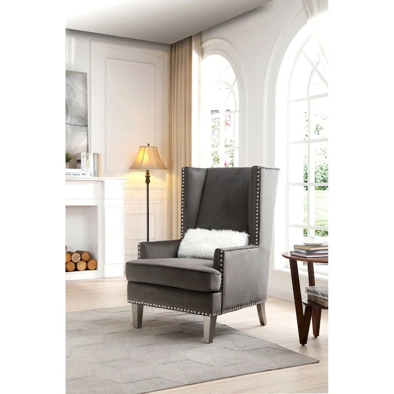 Velvet Accent Chair for 1 – High Back, Nailhead Trim | Pink / Dark Grey / Black / Blue
