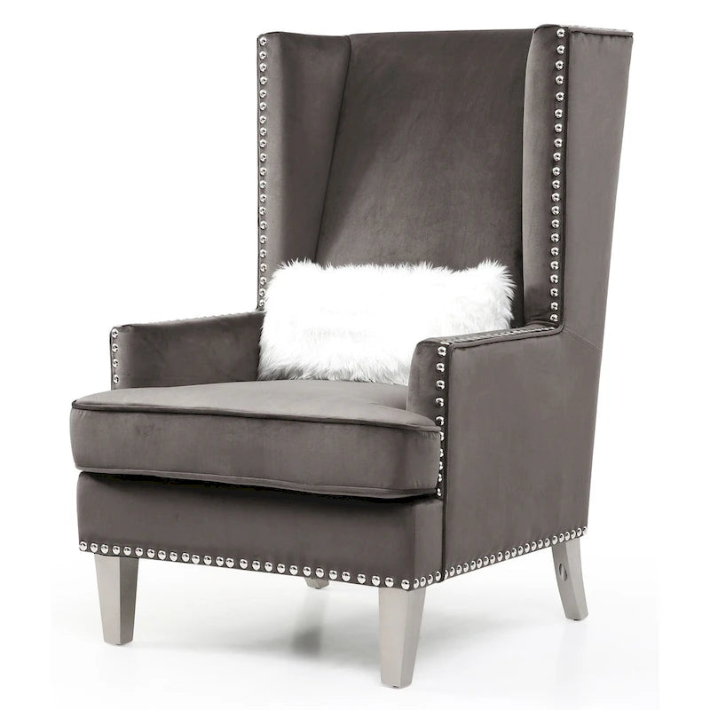Velvet Accent Chair for 1 – High Back, Nailhead Trim | Pink / Dark Grey / Black / Blue