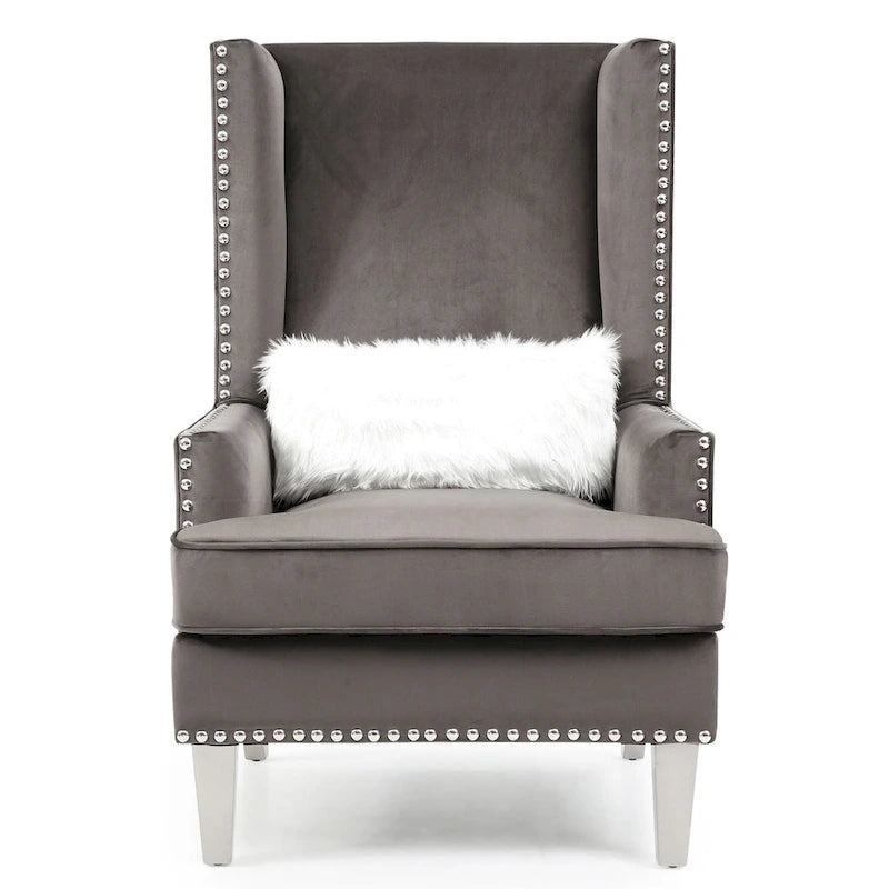 Velvet Accent Chair for 1 – High Back, Nailhead Trim | Pink / Dark Grey / Black / Blue