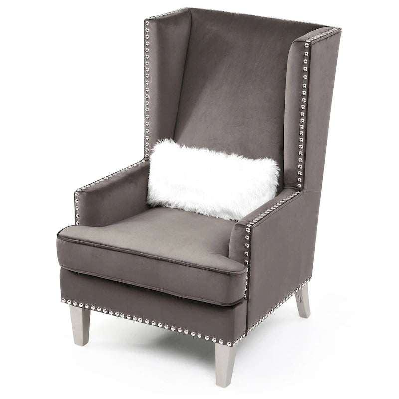 Velvet Accent Chair for 1 – High Back, Nailhead Trim | Pink / Dark Grey / Black / Blue