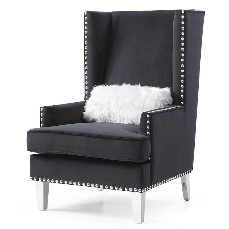 Velvet Accent Chair for 1 – High Back, Nailhead Trim | Pink / Dark Grey / Black / Blue
