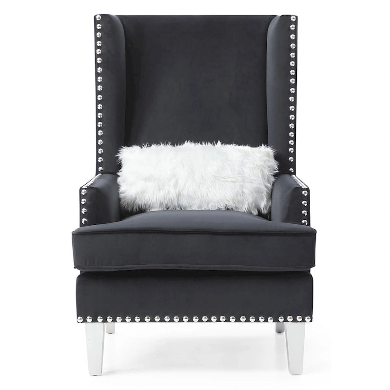Velvet Accent Chair for 1 – High Back, Nailhead Trim | Pink / Dark Grey / Black / Blue