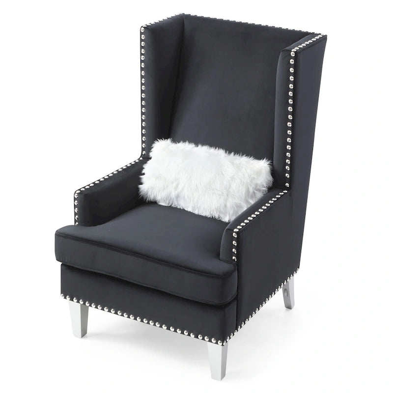 Velvet Accent Chair for 1 – High Back, Nailhead Trim | Pink / Dark Grey / Black / Blue