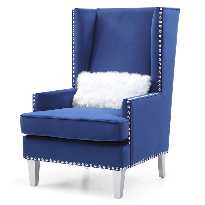 Velvet Accent Chair for 1 – High Back, Nailhead Trim | Pink / Dark Grey / Black / Blue