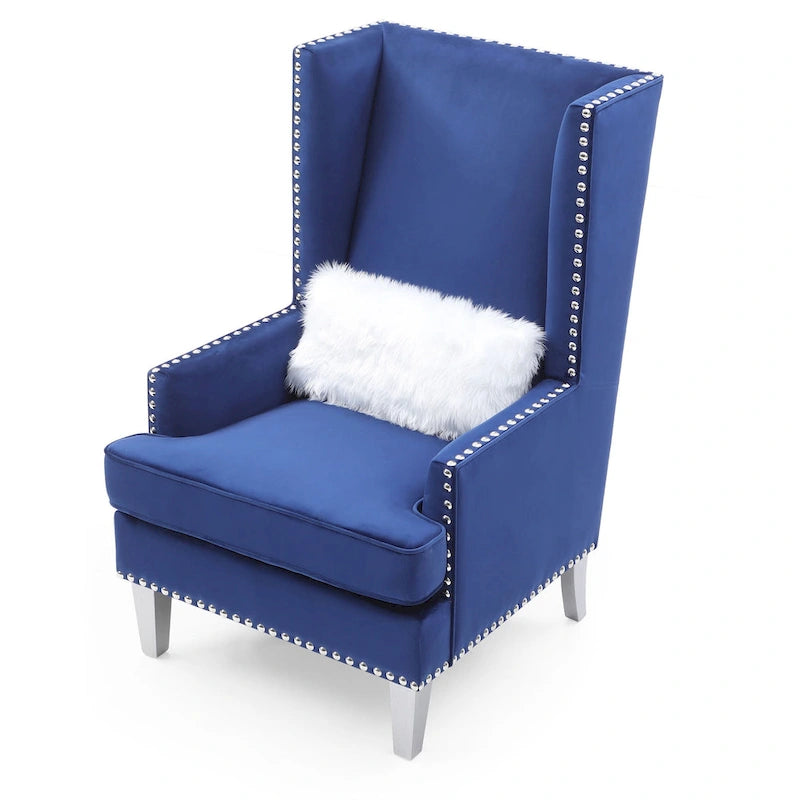 Velvet Accent Chair for 1 – High Back, Nailhead Trim | Pink / Dark Grey / Black / Blue