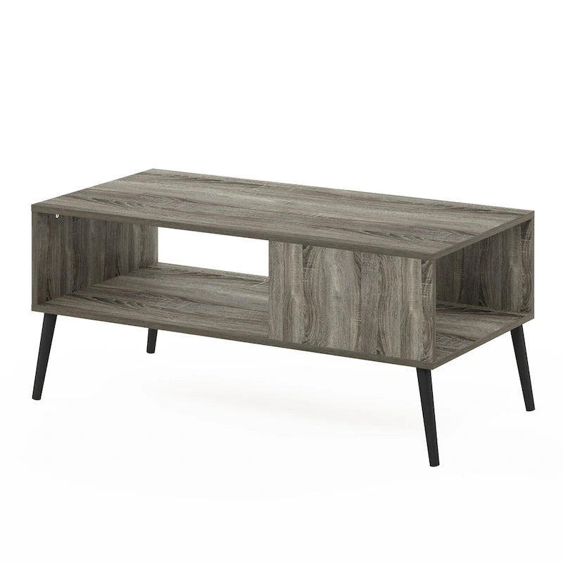 Mid Century Coffee Table with Wood Legs – French Oak / Espresso / Marble White, Seats 2–4