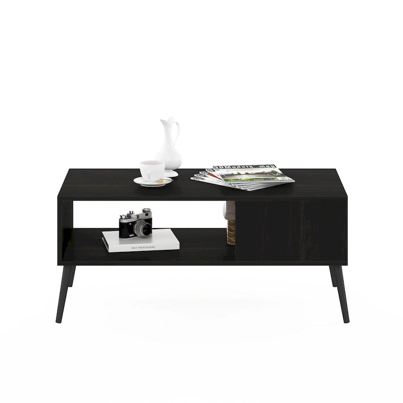 Mid Century Coffee Table with Wood Legs – French Oak / Espresso / Marble White, Seats 2–4