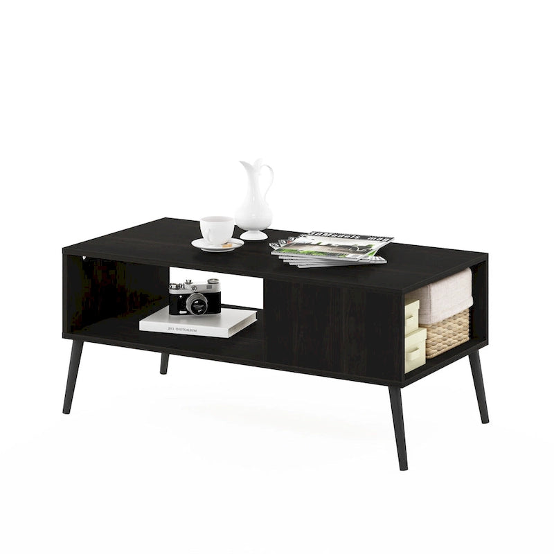 Mid Century Coffee Table with Wood Legs – French Oak / Espresso / Marble White, Seats 2–4