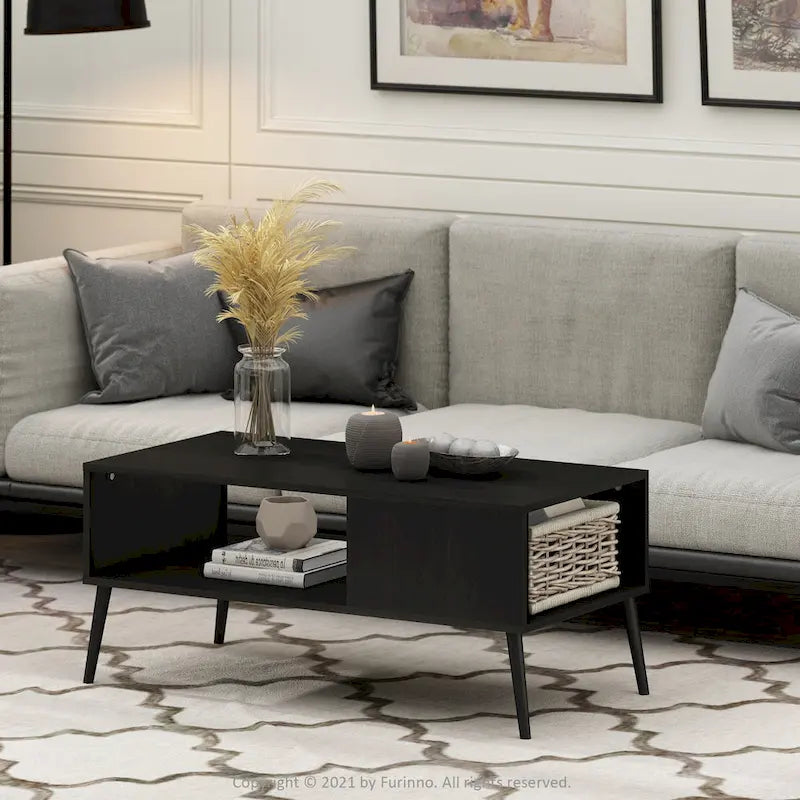 Mid Century Coffee Table with Wood Legs – French Oak / Espresso / Marble White, Seats 2–4