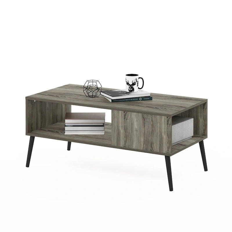 Mid Century Coffee Table with Wood Legs – French Oak / Espresso / Marble White, Seats 2–4