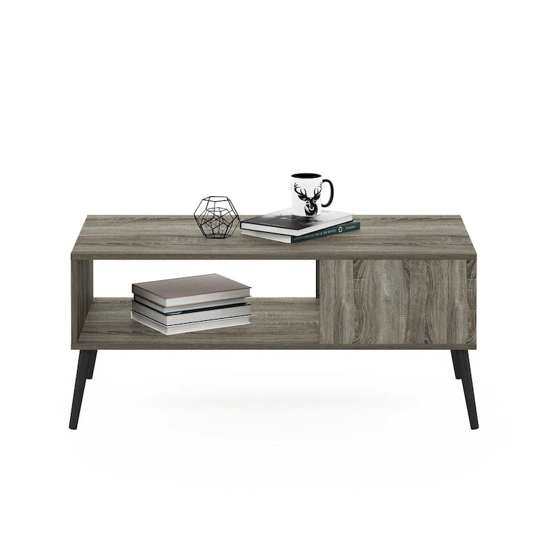 Mid Century Coffee Table with Wood Legs – French Oak / Espresso / Marble White, Seats 2–4