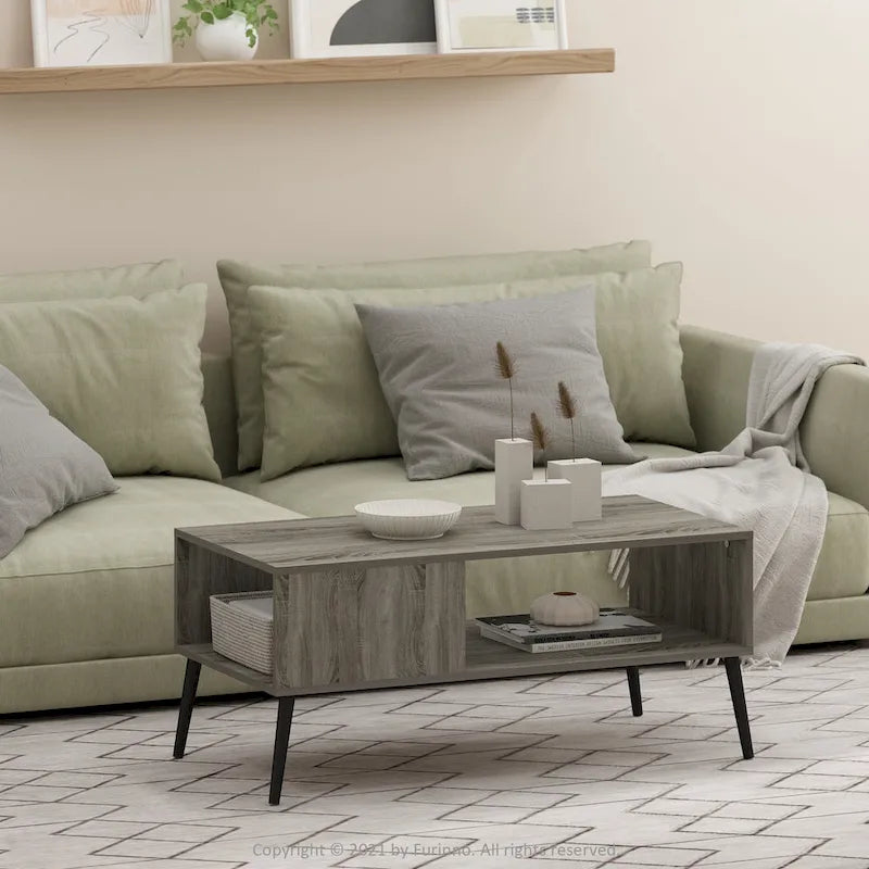 Mid Century Coffee Table with Wood Legs – French Oak / Espresso / Marble White, Seats 2–4