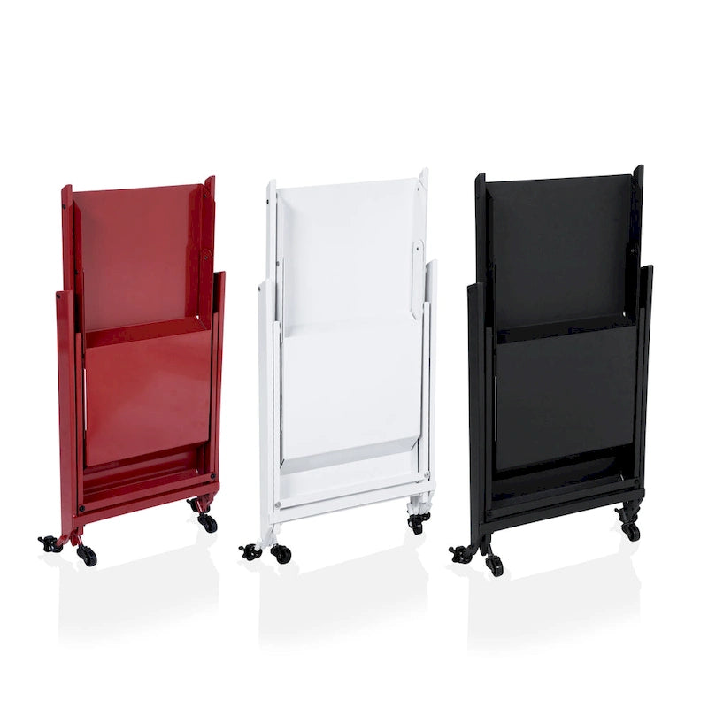 White / Black / Red Contemporary 2-Shelf Folding Bar Cart with Wheels