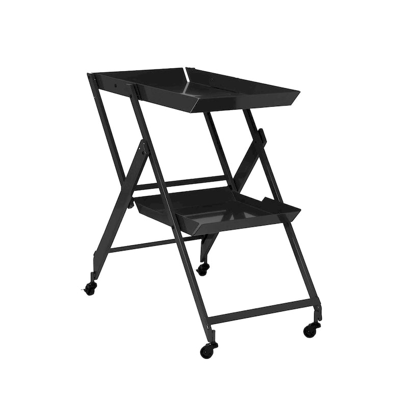 White / Black / Red Contemporary 2-Shelf Folding Bar Cart with Wheels
