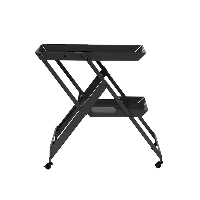 White / Black / Red Contemporary 2-Shelf Folding Bar Cart with Wheels
