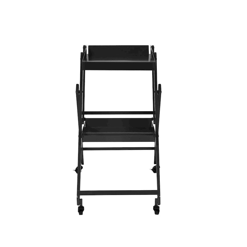 White / Black / Red Contemporary 2-Shelf Folding Bar Cart with Wheels